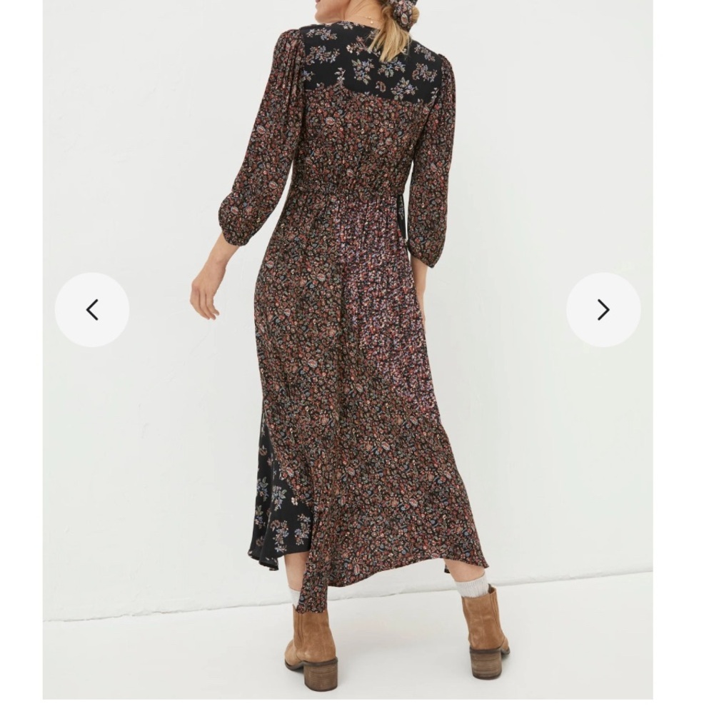 FatFace Multicolor Nate Craft Floral Print Puff Sleeve V-neck Midi Dress Size 12 - Picture 4 of 10